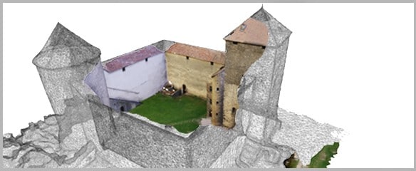 Différentes étapes de la modélisation 3D sur un chateau