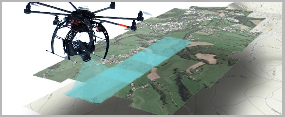 Schéma du fonctionnement de prise de vue par drone pour la création d'orthophotographies