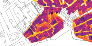 Carte d'une orthophotographie thermique d'un quartier d'habitation