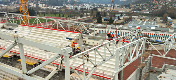 photos aériennes avancement toiture stade Geoffroy Guichard