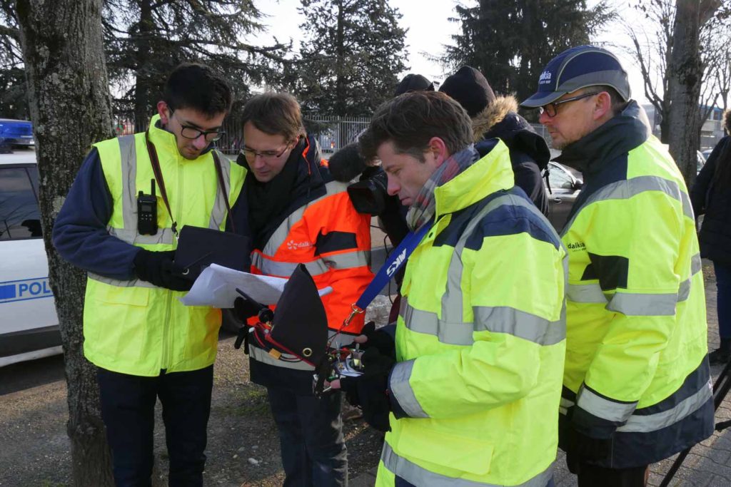 Equipe inspection Studiofly avec Dalkia pour réseau de chaleur par drone