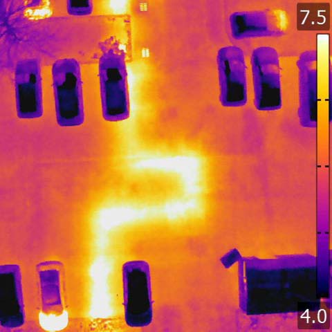 Thermogramme d'un réseau de chaleur sous un parking