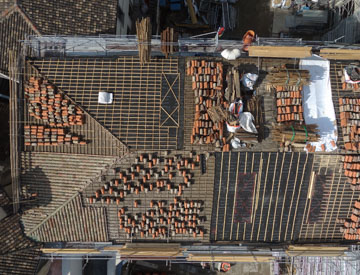 Vue zénithale chantier Hôtel-Dieu, détails de toiture