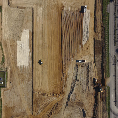 Prise de vue aérienne d'un chantier, pour suivi topographique