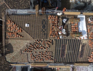 Vue zénithale chantier Hôtel-Dieu, détails de toiture