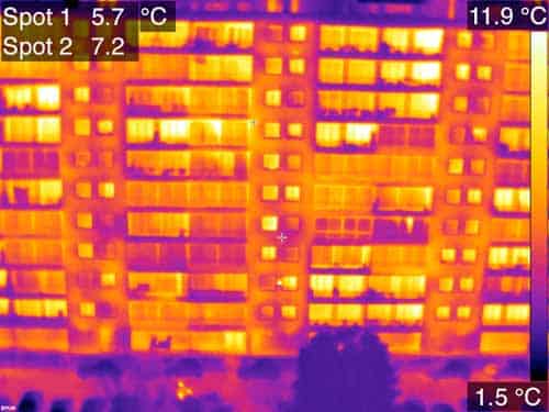 Thermogramme de façade d'immeuble