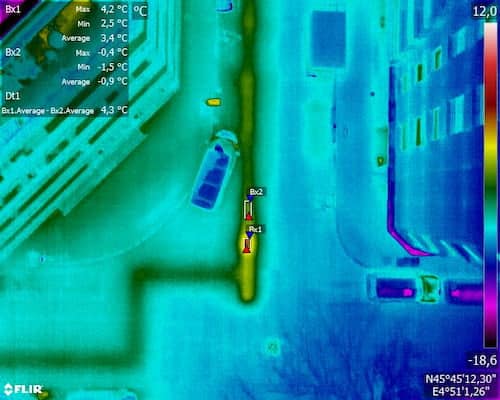 Thermogramme sur une fuite d'un réseau de chaleur