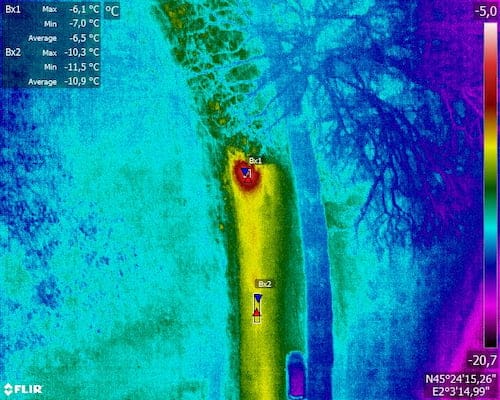 detection-fuite-sur-reseaux-chaleur Thermogramme de rue, anomalie sur un réseau de chaleur
