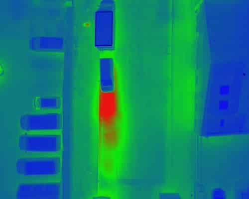 inspection-reseaux-valence Thermogramme, anomalie thermique en rouge sur un réseau