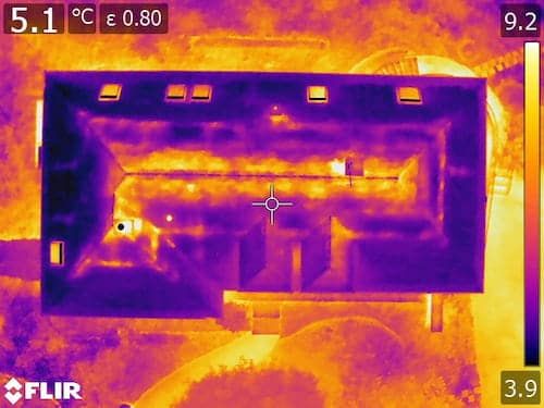 Détection de fuites thermique, thermogramme toiture
