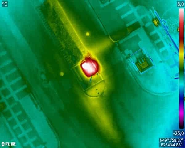 detection de fuite : thermogramme d'un reseau, point chaud