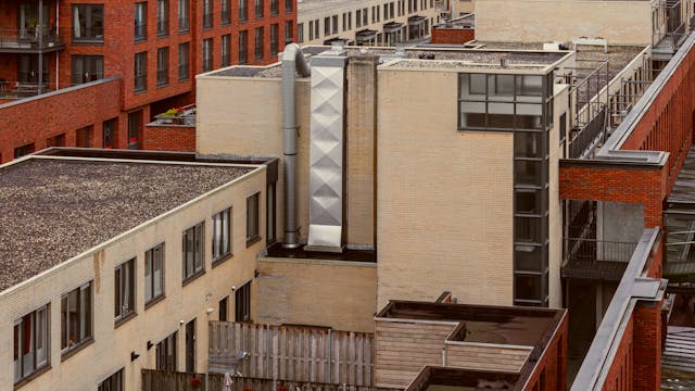 vue par drone, bâtiment civil